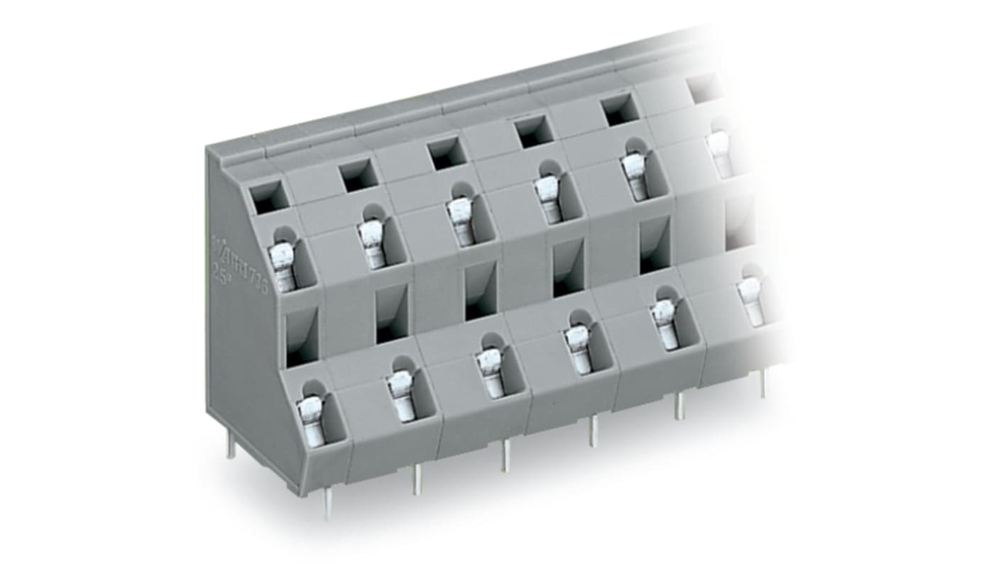 WAGO 736 Series PCB Terminal Block, 24-Contact, 10mm Pitch, Through Hole Mount, 2-Row, Cage Clamp Termination