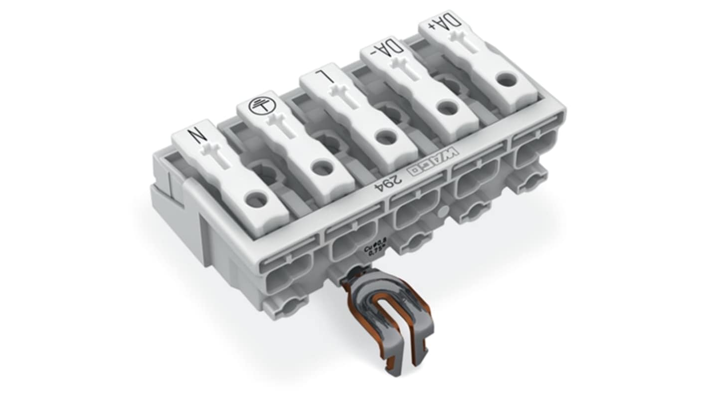 WAGO 294 Series Male Lighting Connector, 5-Pole, Male, 5-Way, Plug-In Mount, 24A