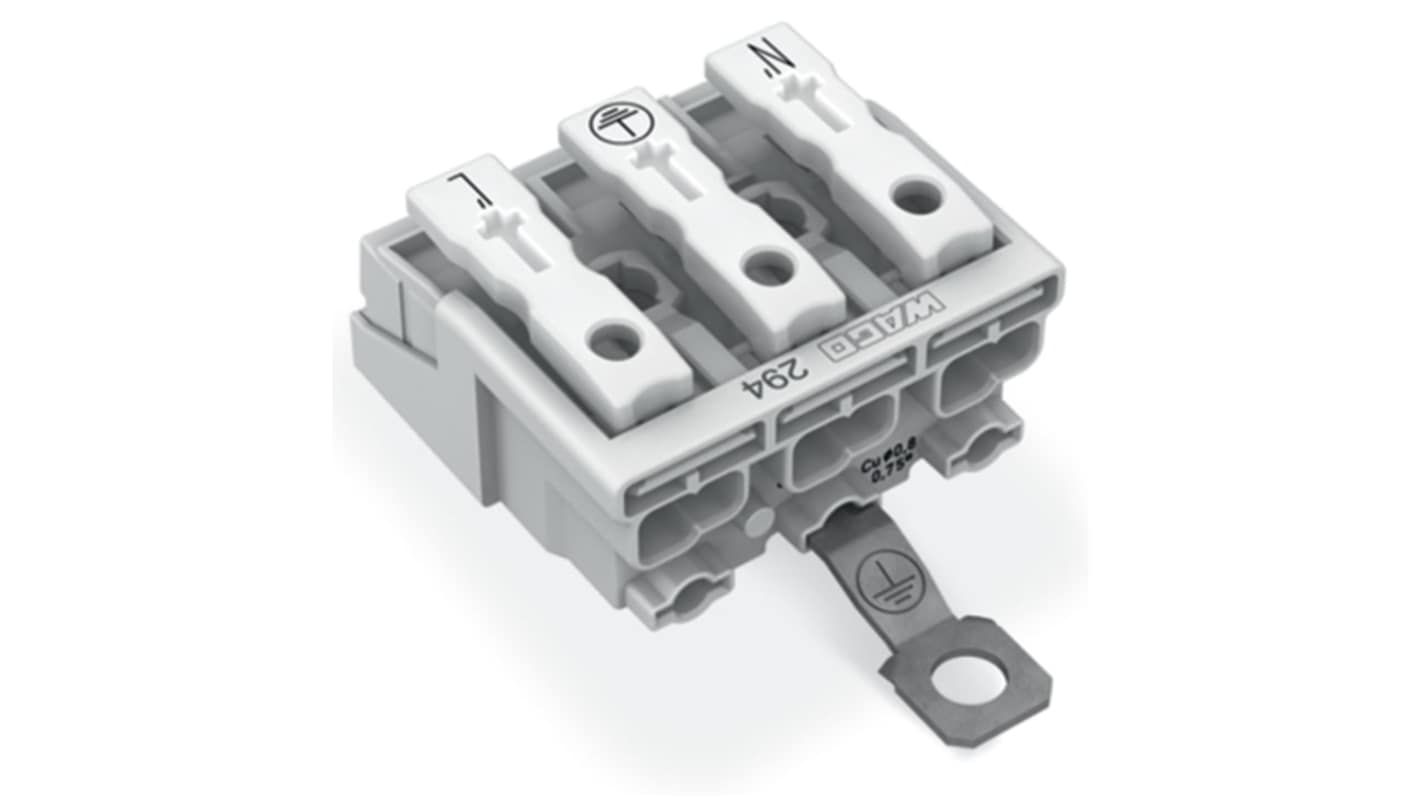 WAGO 294 Series Female Lighting Connector, 3-Pole, Female, 3-Way, Plug-In Mount, 24A