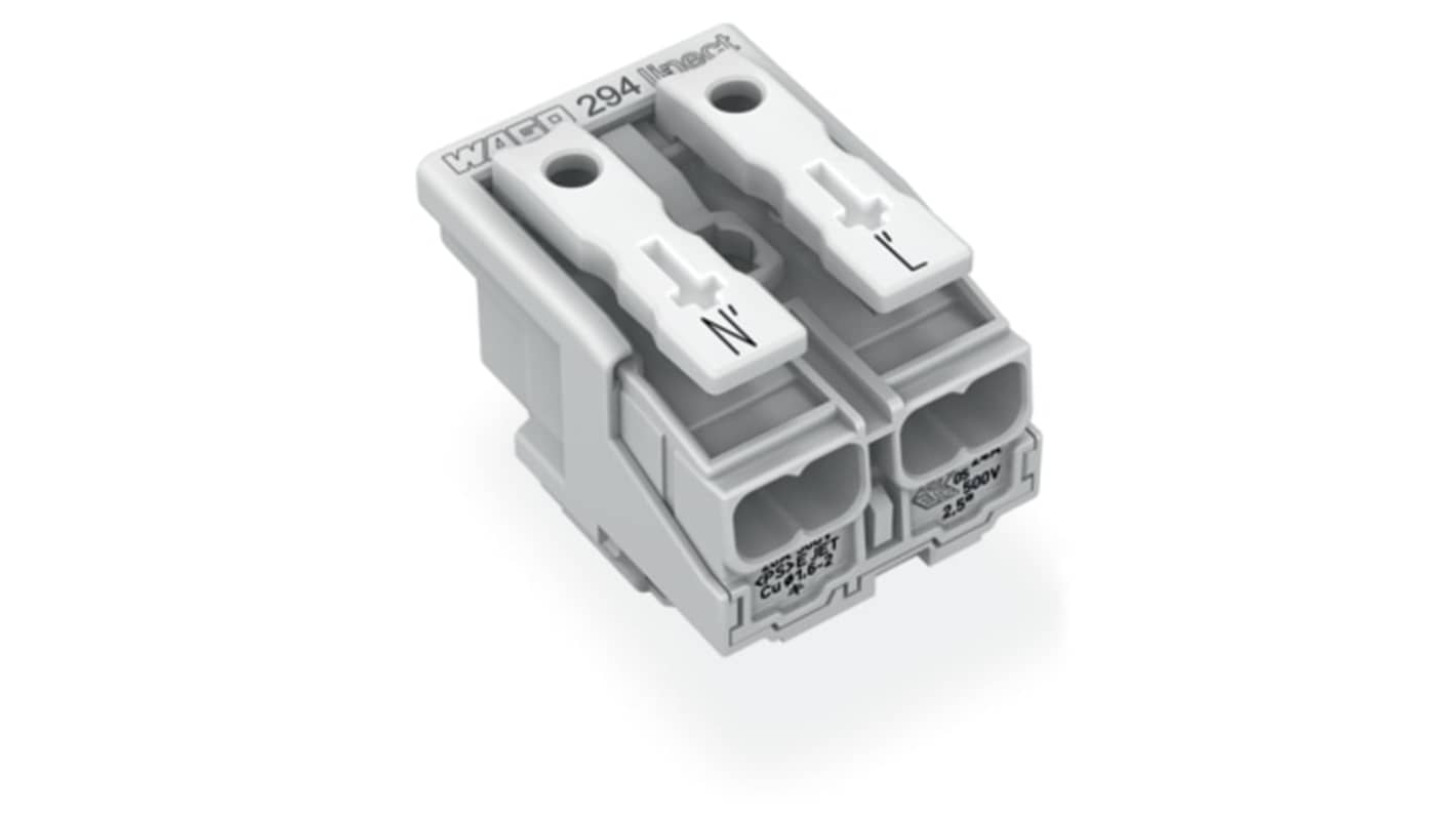 WAGO 294 Series Male Lighting Connector, 2-Pole, Male, 2-Way, Plug-In Mount, 24A