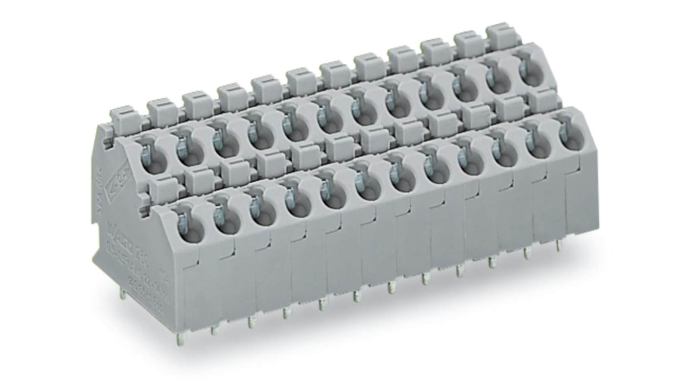 WAGO 250 Series PCB Terminal Block, 12-Contact, 5mm Pitch, Through Hole Mount, 2-Row, Push In Termination
