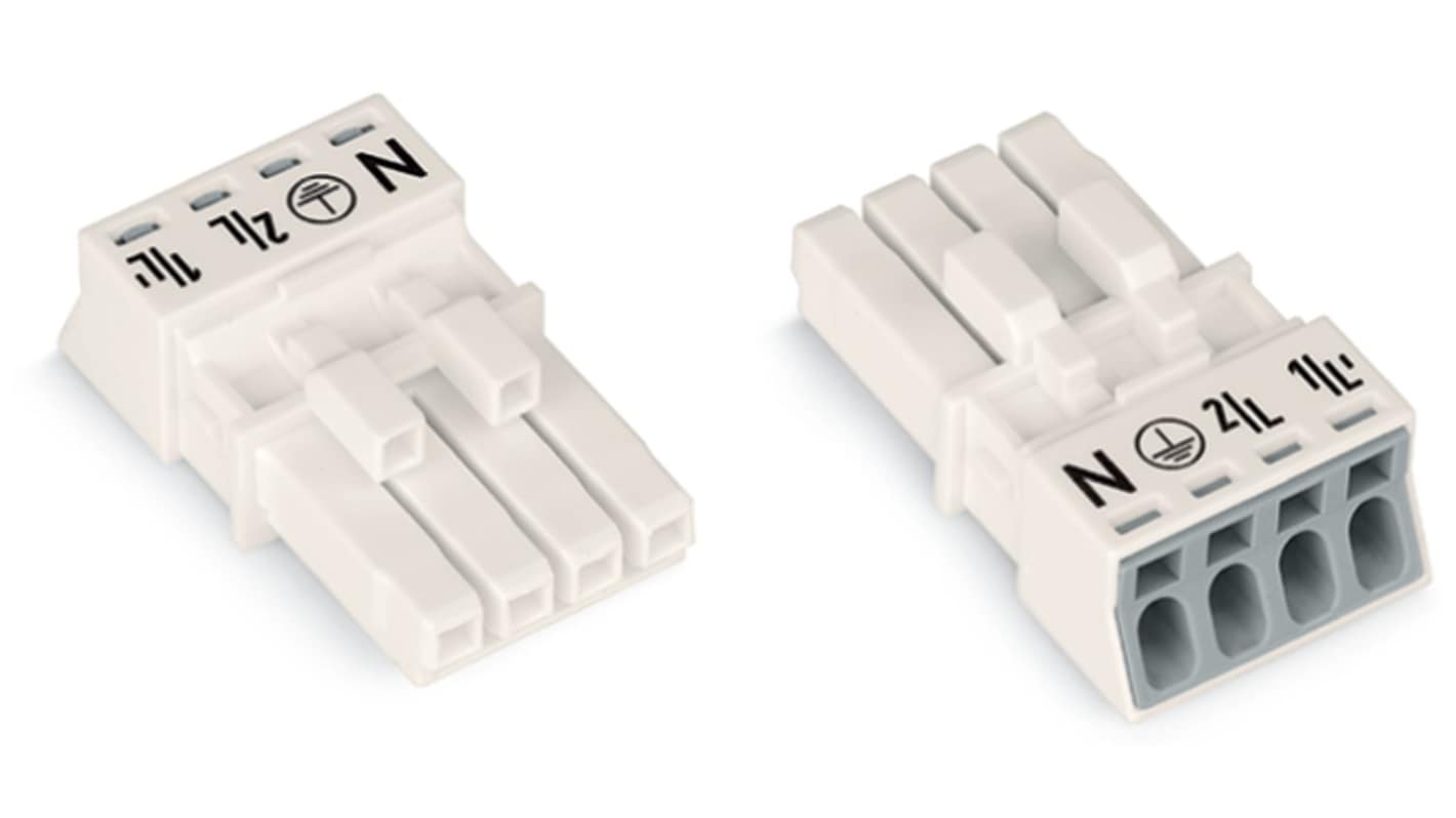 WAGO 890 Series Female Lighting Connector, 4-Pole, Female, 4-Way, Plug-In Mount, 16A, IP20, IP40