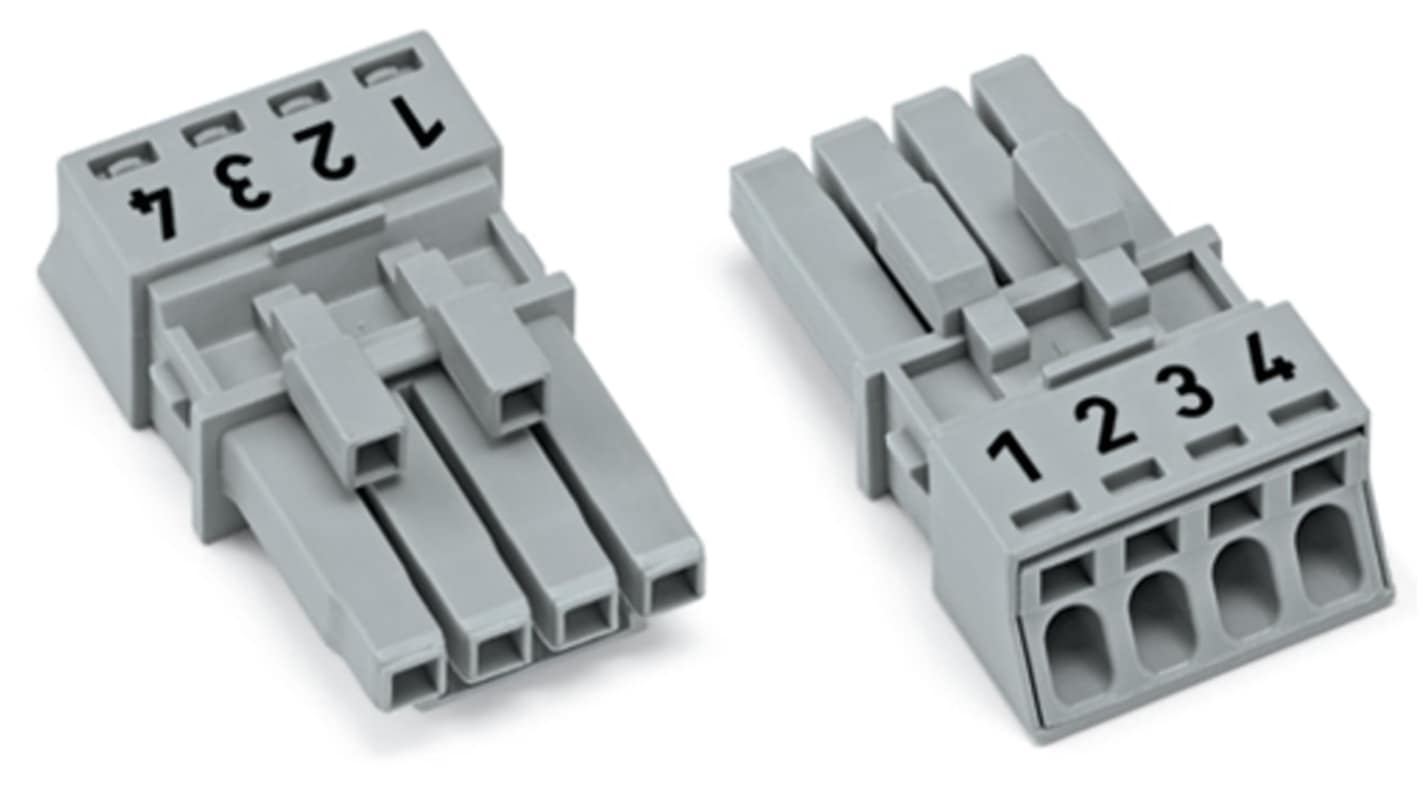 WAGO 890 Series Female Lighting Connector, 4-Pole, Female, 4-Way, Plug-In Mount, 16A, IP20, IP40