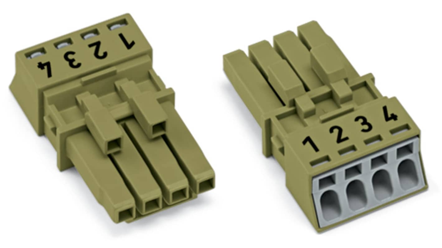 WAGO 890 Series Female Lighting Connector, 4-Pole, Female, 4-Way, Plug-In Mount, 16A, IP20, IP40