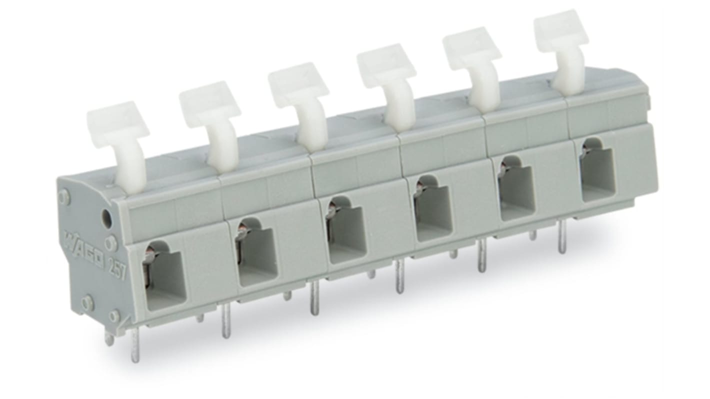 WAGO PCB连接器, 3p, 10/10.16mm间距, THT安装, 下压按钮端接, 257系列