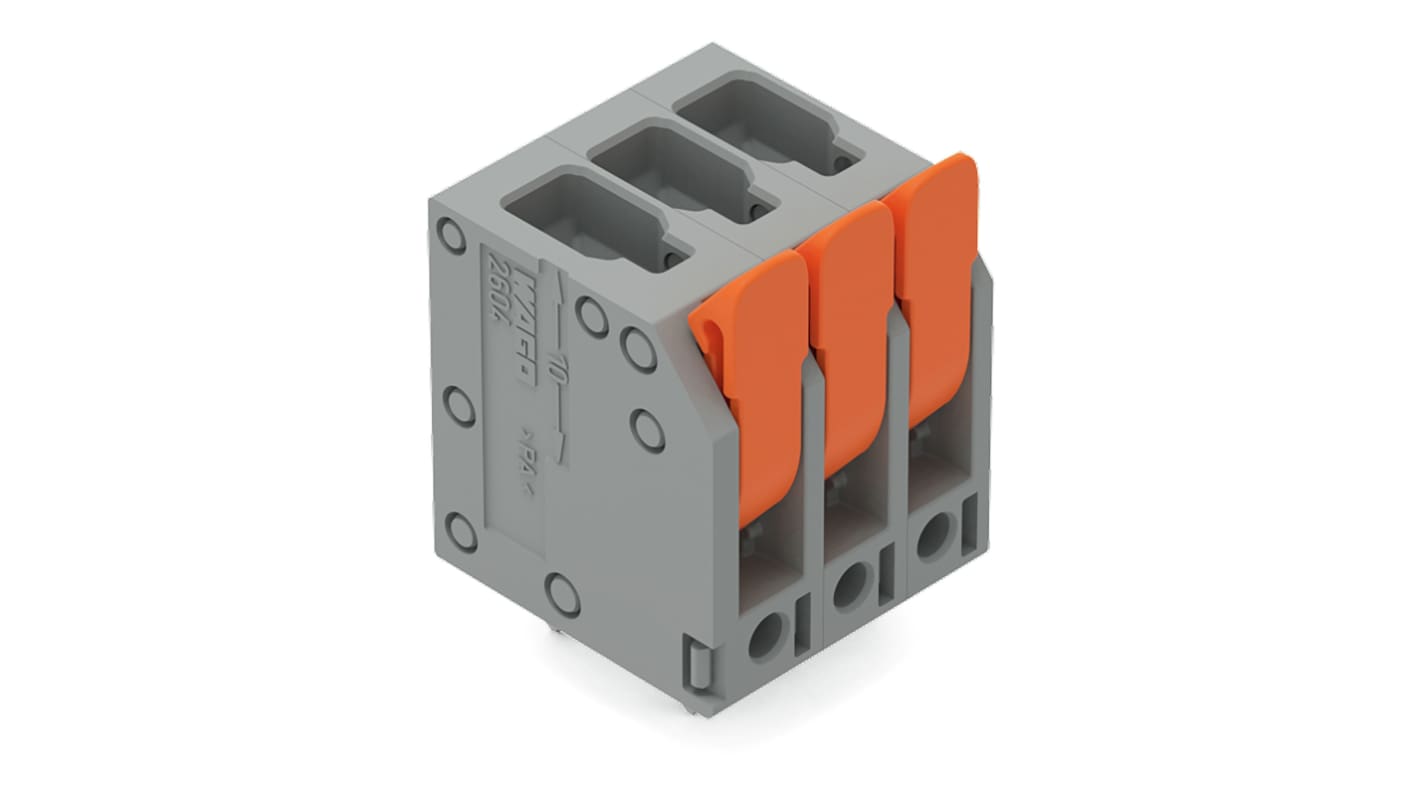 WAGO 2604 Series PCB Connector, 3-Contact, 5mm Pitch, Through Hole Mount, 1-Row, Push-In Cage Clamp Termination
