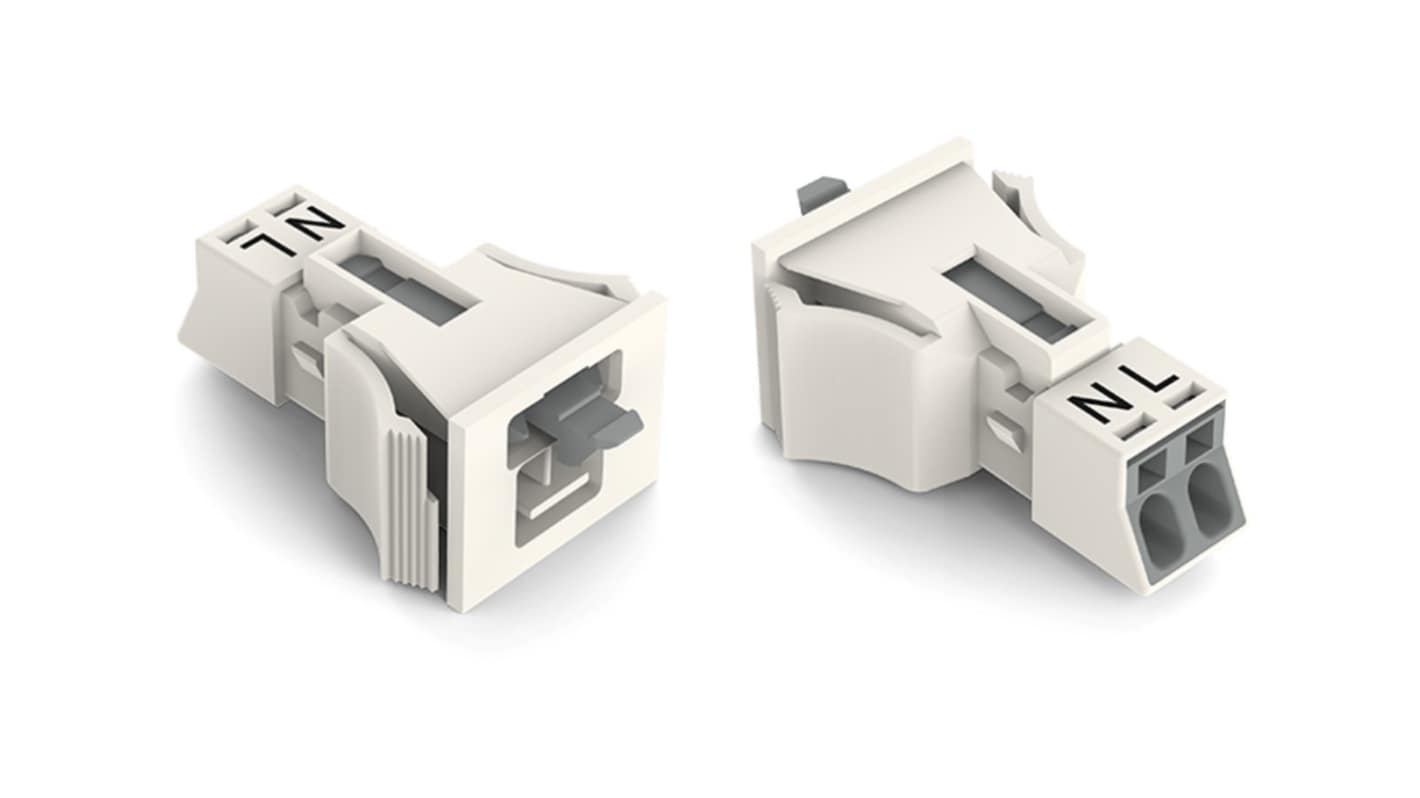 WAGO 890 Series Male Lighting Connector, 2-Pole, Male, 2-Way, Snap-In, 16A, IP20, IP40