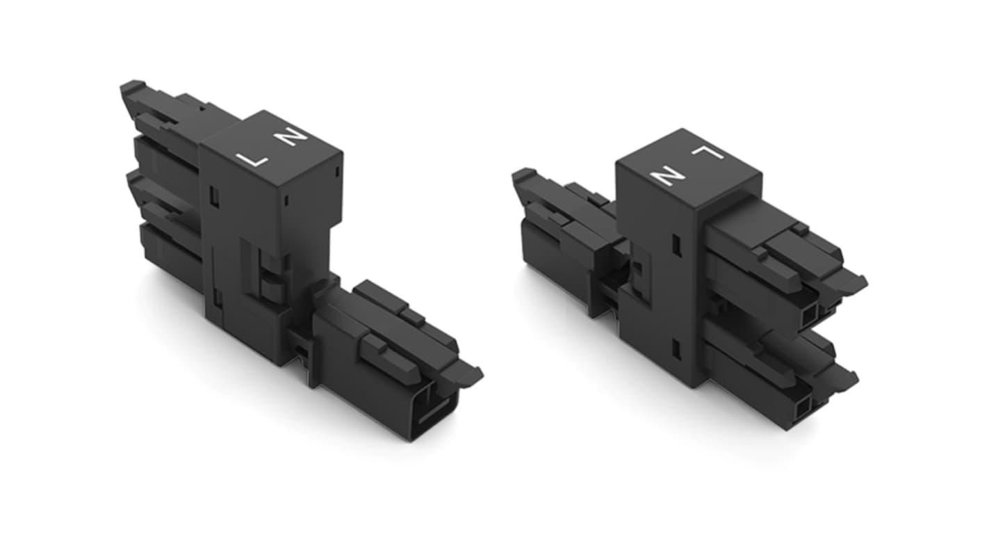 WAGO 890 Series Female Lighting Connector, 2-Pole, Female, 2-Way, Plug-In Mount, 16A, IP20, IP40
