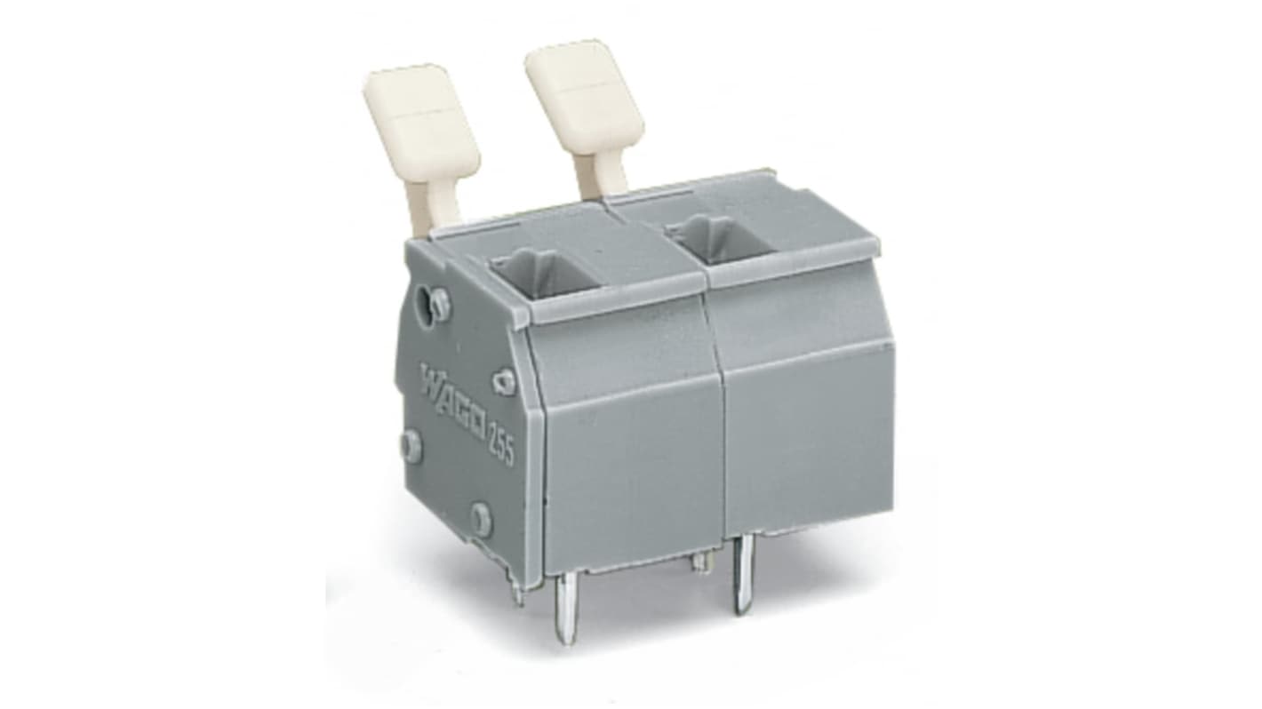 WAGO 255 Series PCB Connector, 2-Contact, 10/10.16mm Pitch, Through Hole Mount, 1-Row, Cage Clamp Termination