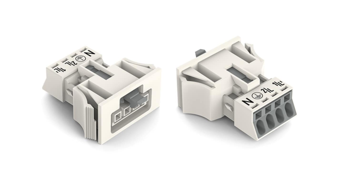 WAGO 890 Series Female Lighting Connector, 4-Pole, Female, 4-Way, Snap-In, 16A, IP40