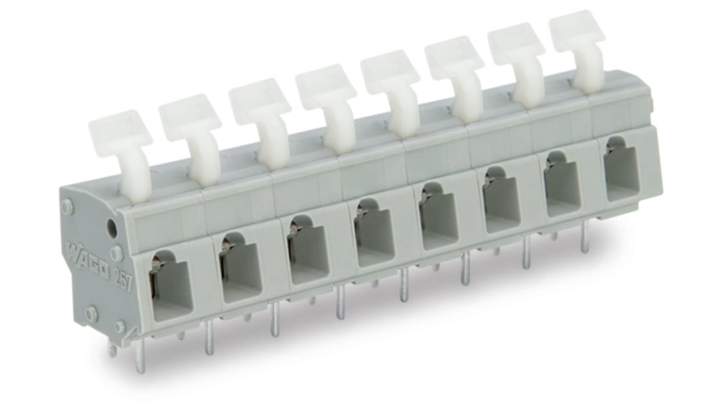 WAGO 257 Series PCB Connector, 8-Contact, 7.5/7.62mm Pitch, Through Hole Mount, 1-Row, Push In Termination