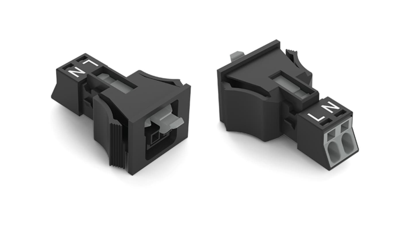 WAGO 890 Series Female Lighting Connector, 2-Pole, Female, 2-Way, Snap-In, 16A, IP40
