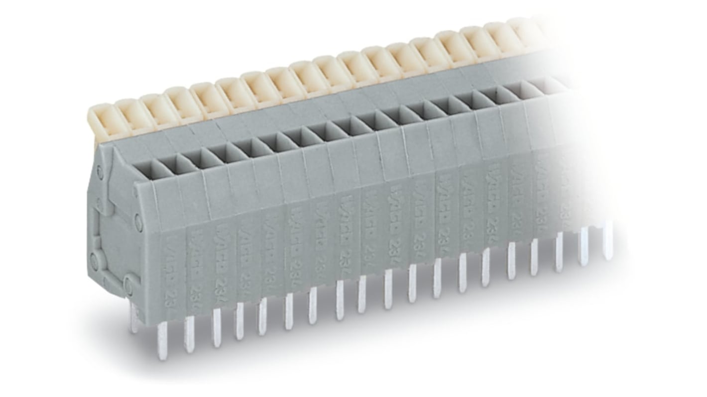 WAGO 234 Series PCB Terminal Block, 24-Contact, 2.5mm Pitch, Through Hole Mount, 1-Row, Push Button Termination