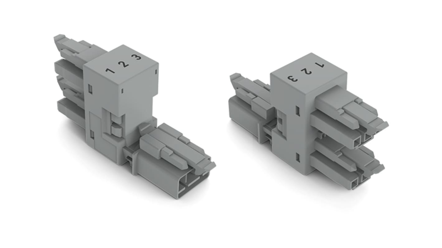 WAGO 890 Series Female Lighting Connector, 3-Pole, Female, 3-Way, Plug-In Mount, 16A, IP20, IP40