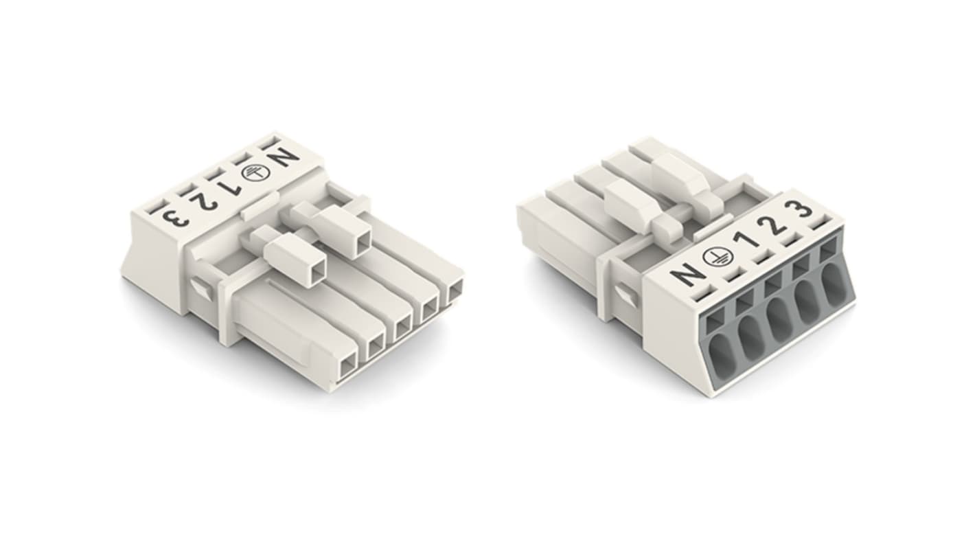 890 Series Female Lighting Connector, 5-Pole, Female, 5-Way, Plug-In Mount, 13A, IP20, IP40