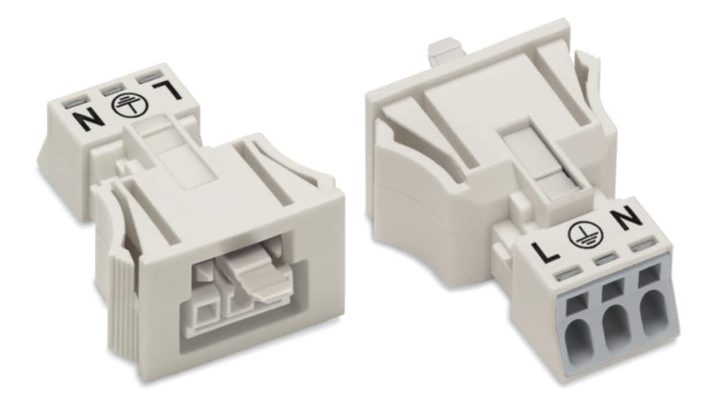 WAGO 890 Series Female Lighting Connector, 3-Pole, Female, 3-Way, Snap-In, 16A, IP40