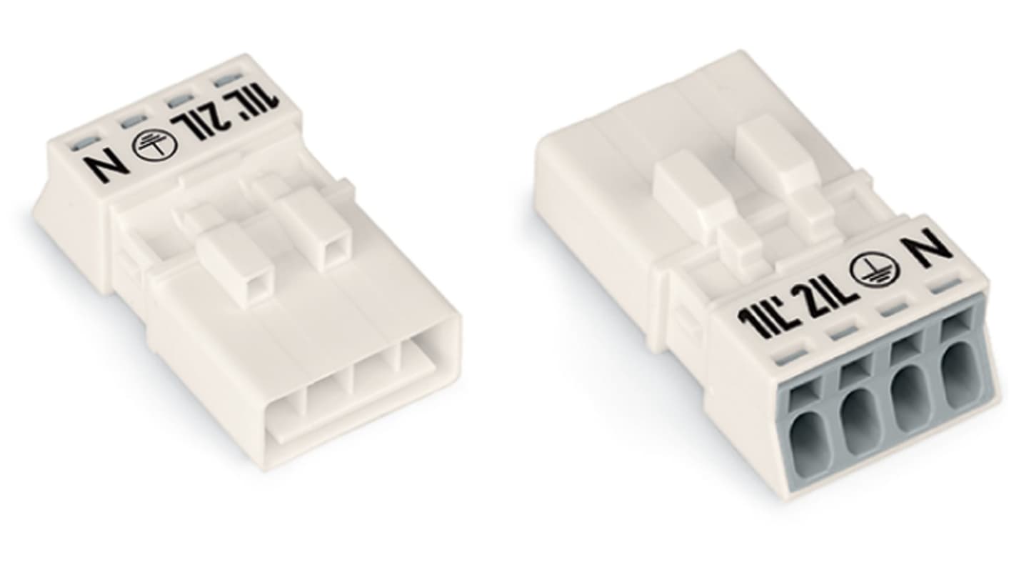 WAGO 890 Series Male Lighting Connector, 4-Pole, Male, 4-Way, Plug-In Mount, 16A, IP20, IP40