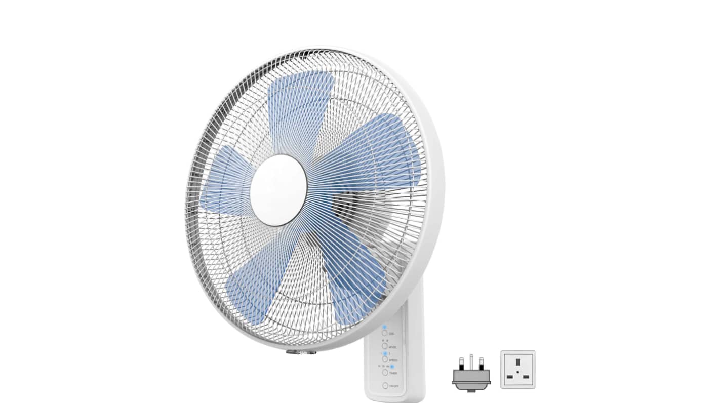 RS PRO Wall Fan 66.17m³/min 400mm blade diameter 3 speed 230 V with plug: Type G - British 3-pin