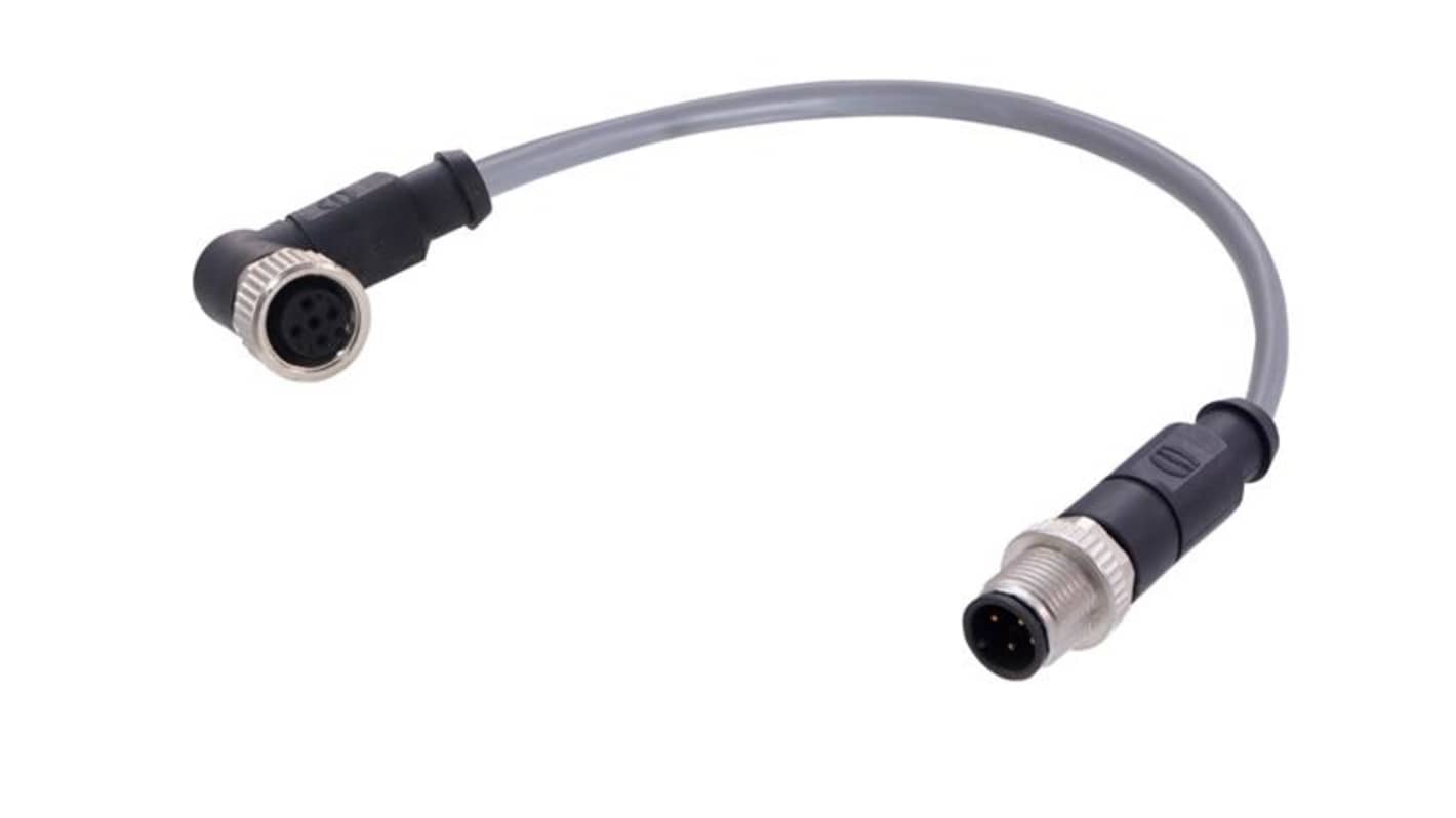 HARTING Straight Male 4 way M12 to Right Angle Female 4 way M12 Actuator/Sensor Cable, 10m