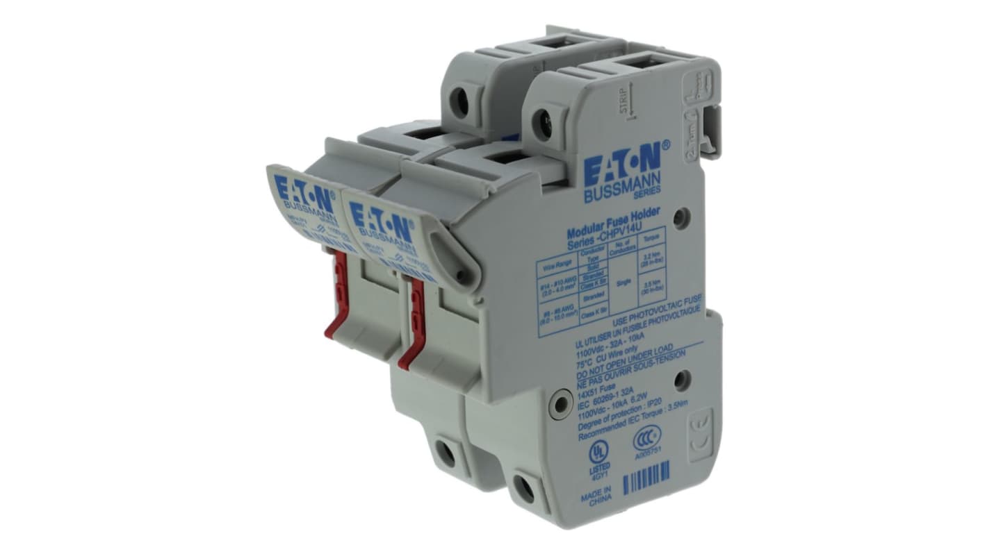 Eaton 50A Fuse Holder for 14 x 51mm Fuse, 2P, 1.5kV