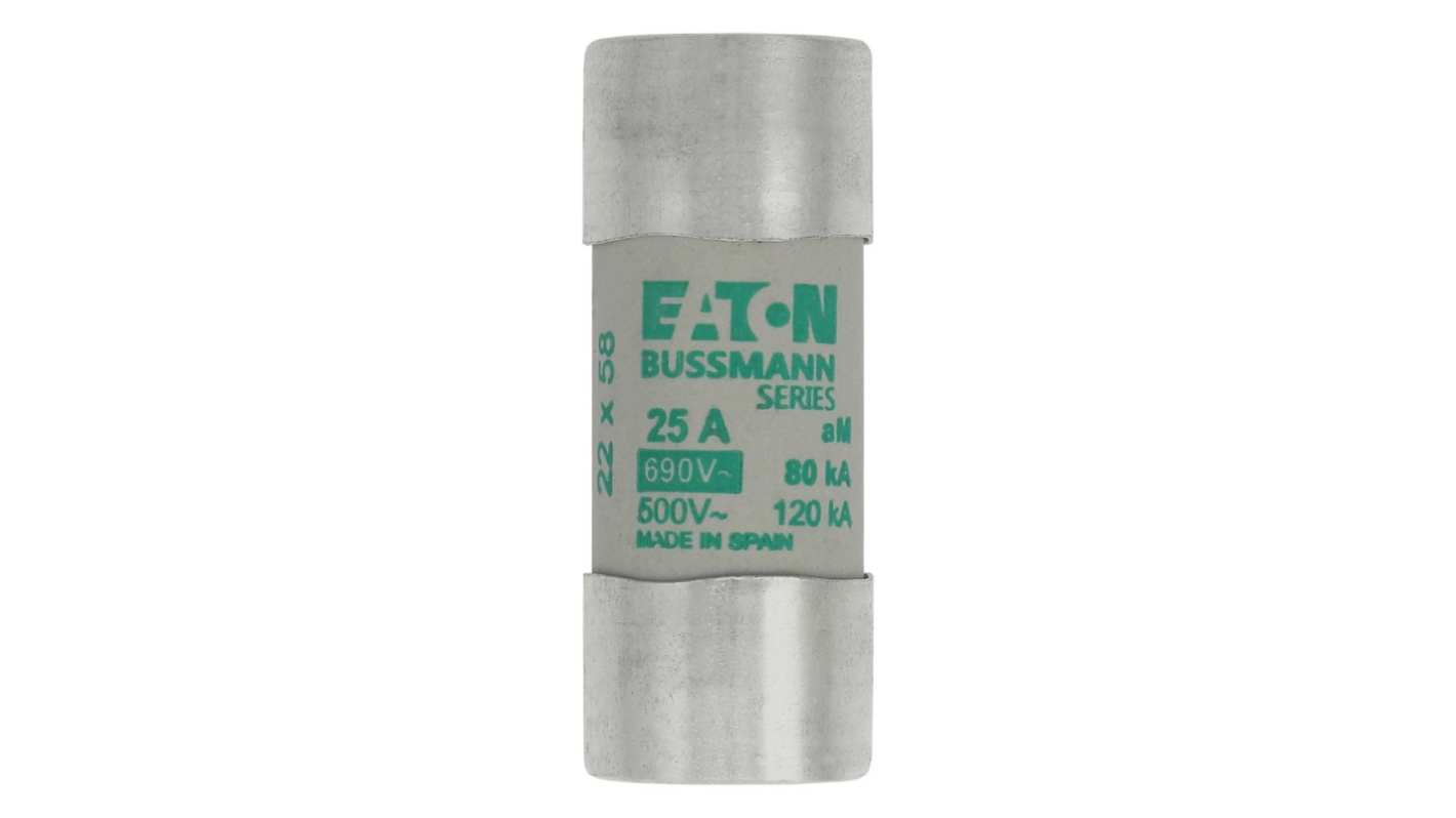 Eaton 25A Slow-Blow Cartridge Fuse, 22.2 x 58mm