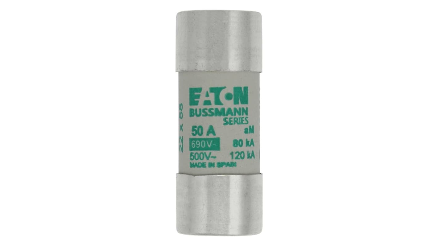 Eaton 50A Slow-Blow Cartridge Fuse, 22.2 x 58mm