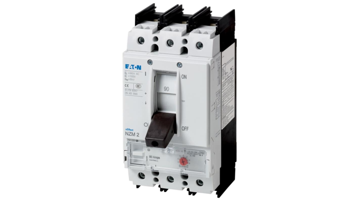 Eaton, Eaton Moeller NZM MCCB Molded Case Circuit Breaker 3P 90A, Breaking Capacity 5 kA, Fixed Mount