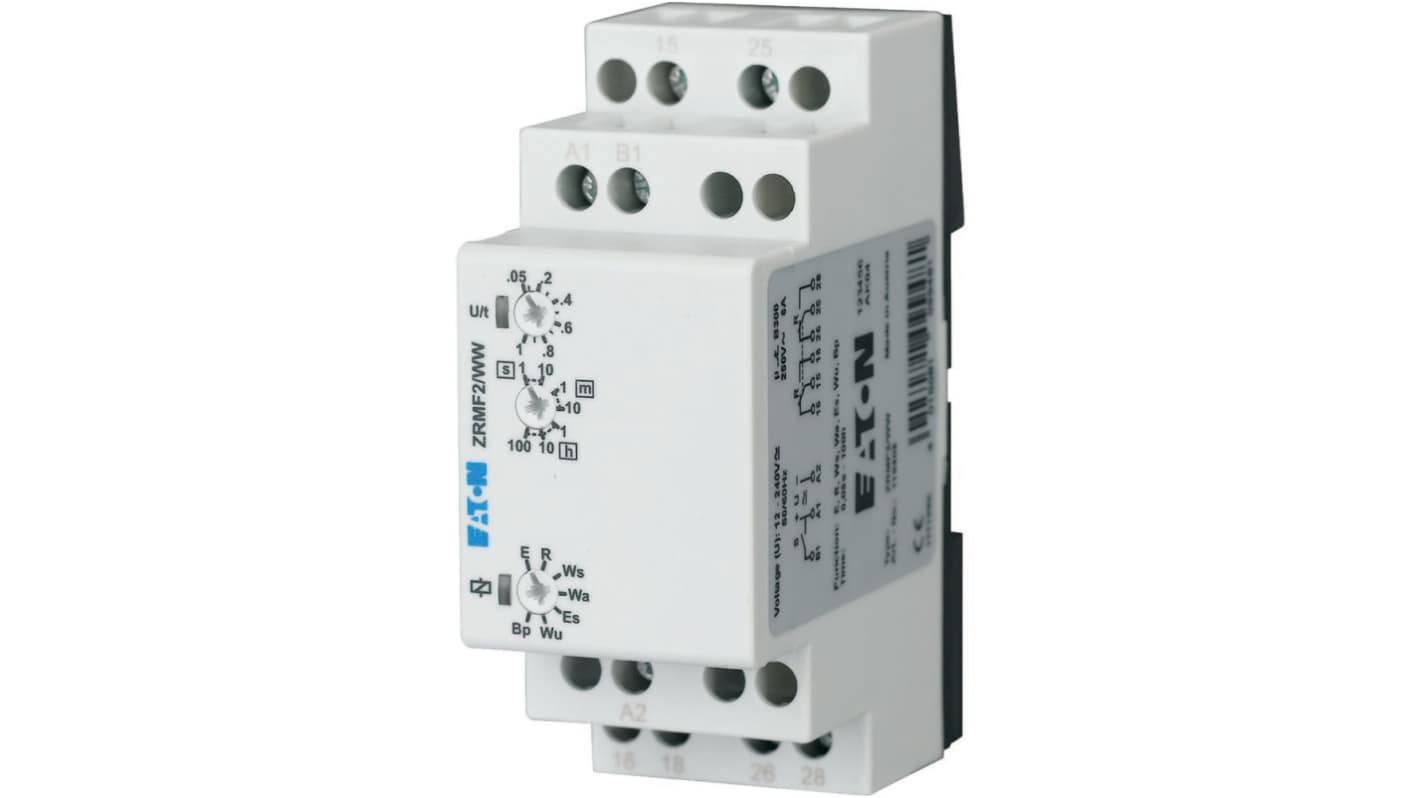 Timer Relay Eaton, intervallo 0.05 - 360000s, 2 poli, DPDT, Guida DIN
