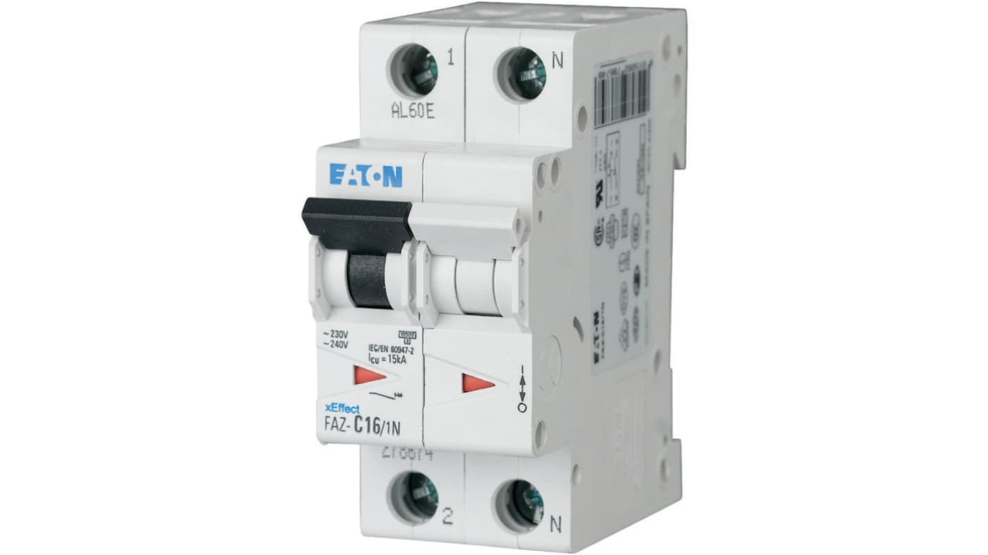 Eaton xEffect FAZ MCB, 1+N, 50A Curve D, 230V AC, 15 kA Breaking Capacity