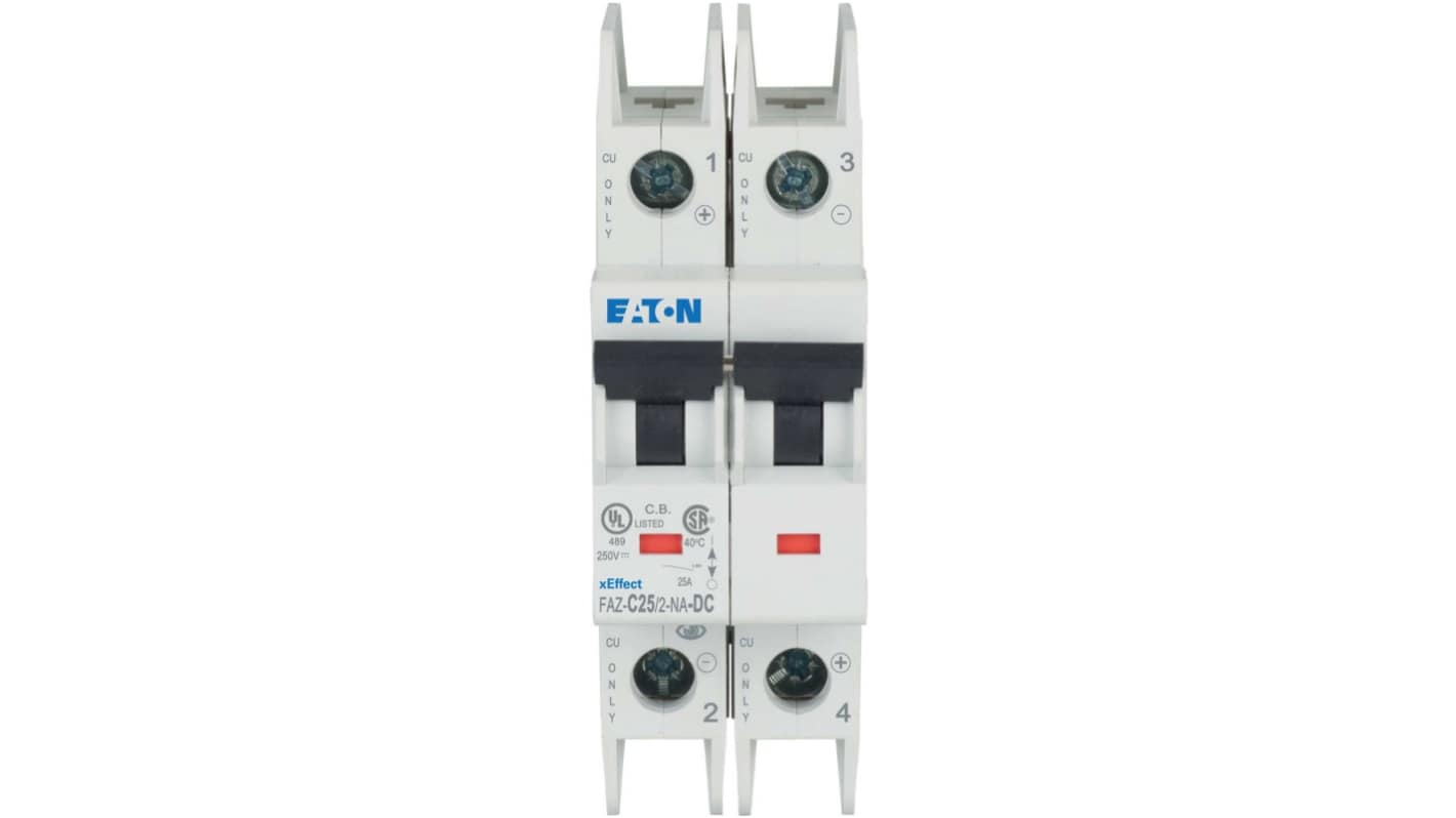 Eaton xEffect FAZ MCB, 2P, 25A Curve C, 500V DC, 10 kA Breaking Capacity