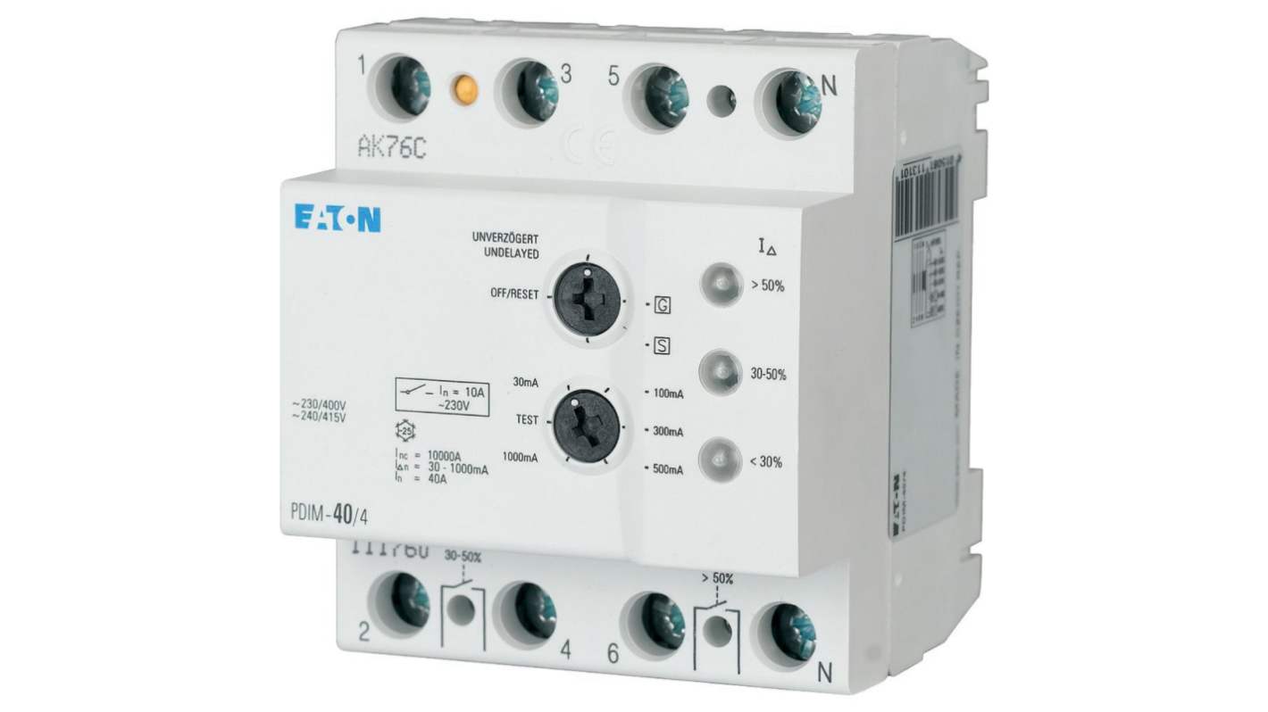 Eaton PDIM RCCB, 100A, 4 Pole, 0.03 → 1mA, Type A, 230/400V ac