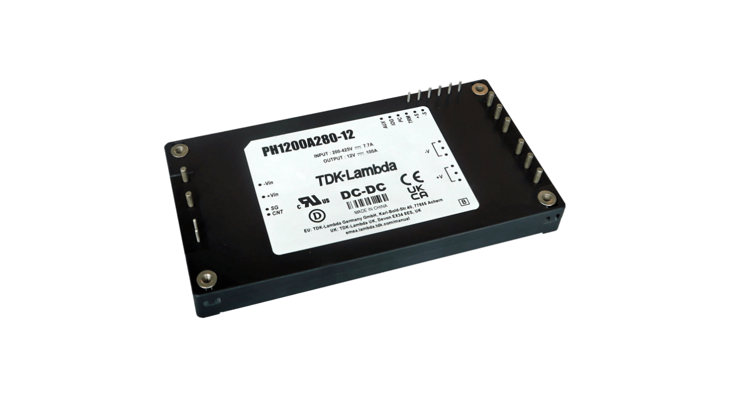 TDK-Lambda Power Supply, PH1200A280-48/T, 28.8 → 57.6V dc, 25A, 1.2kW, 1 Output, 200 → 425V dc Input