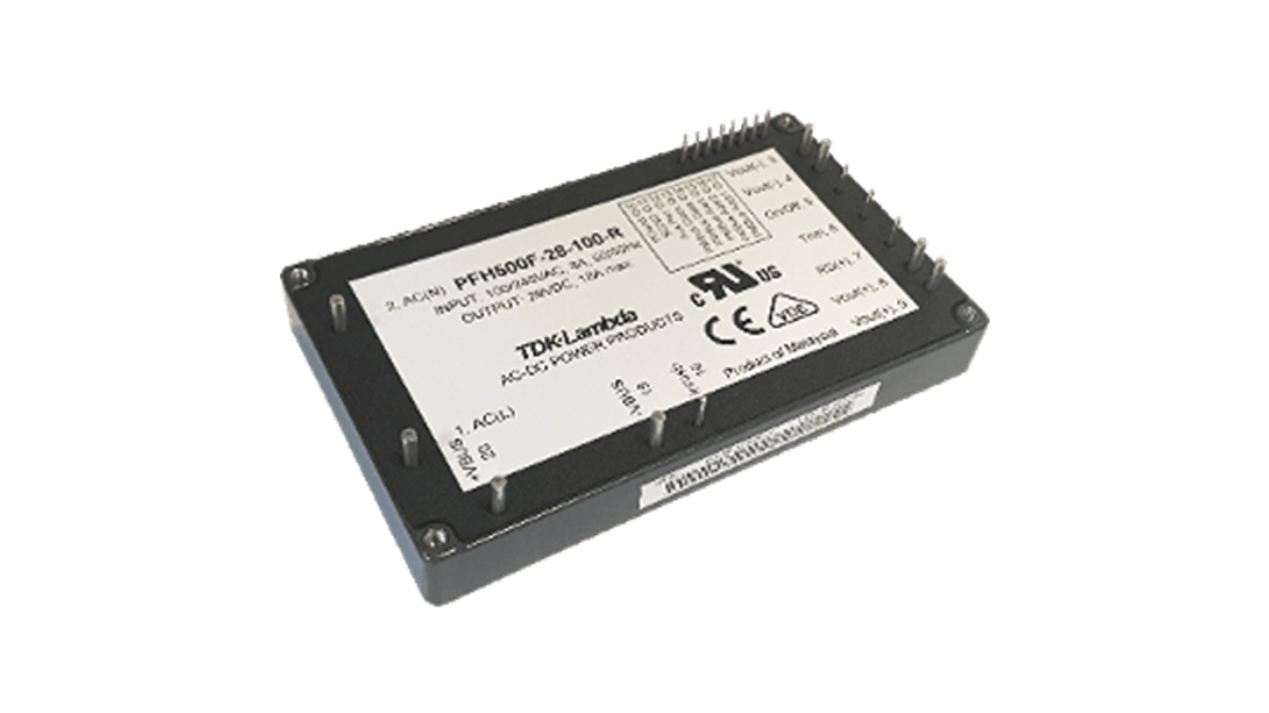 TDK-Lambda AC-DC Power Supply, PFH500F-12-1D0-R, 9.6 → 14.4V dc, 42A, 504W, 1 Output, 85 → 265V ac Input