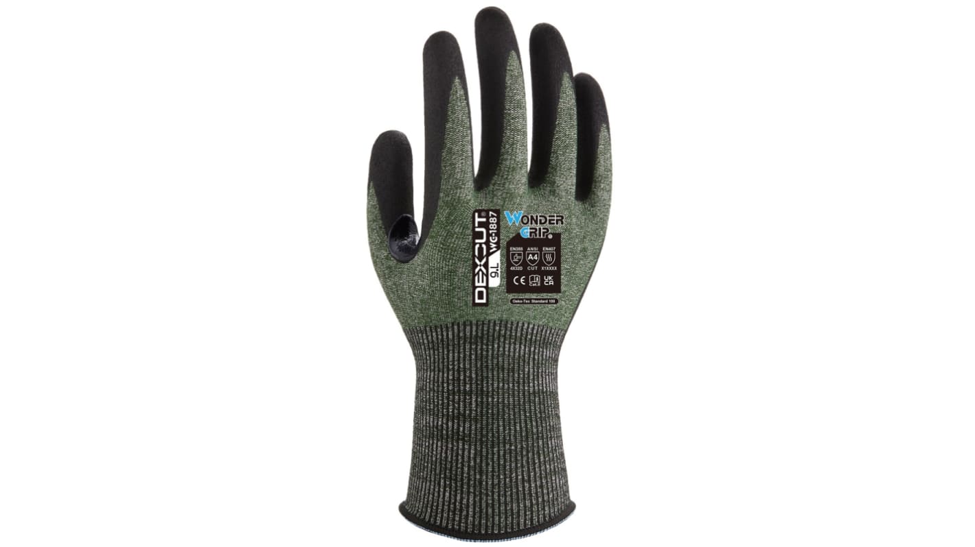 Guanti Wonder Grip WG-1887 DEXCUT, Tg. 6, XS, in HPPE, Fibra minerale, Nylon, Poliestere, Spandex, col. Nero, verde