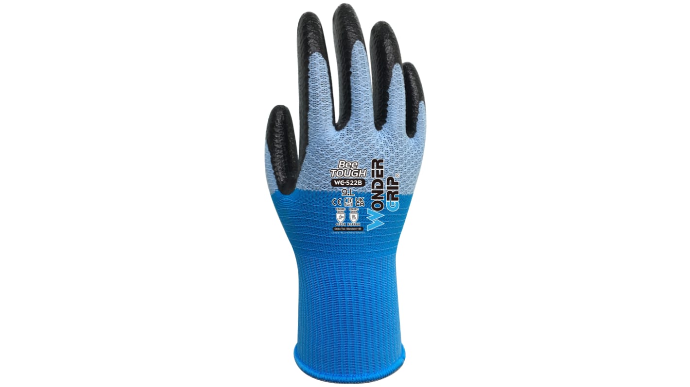 Wonder Grip WG-522B BEE-TOUGH Black, Blue Polyester Heat Resistant Gloves, Size 9, L, Nitrile Coating