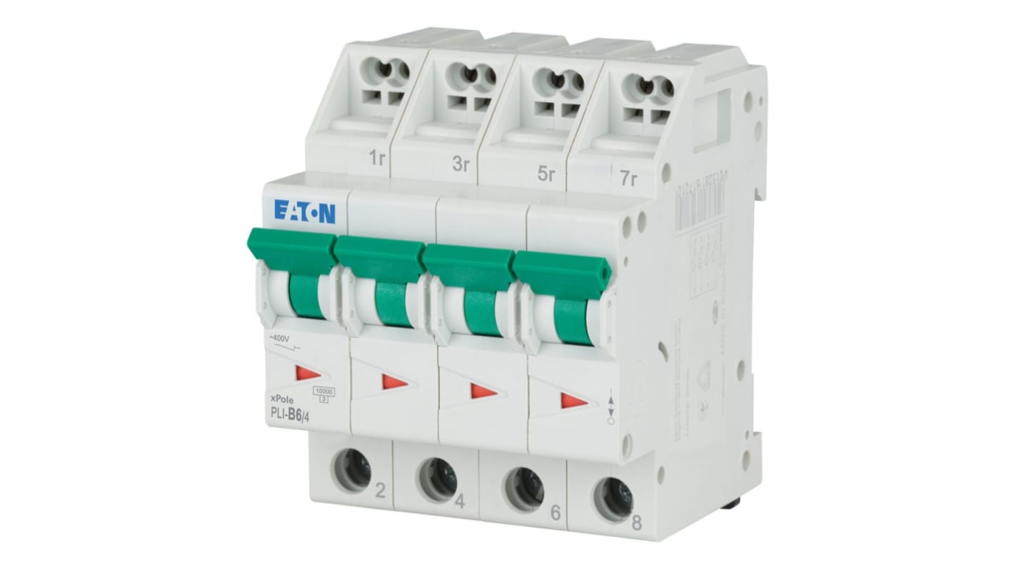 Eaton MCB, 4P, 6A Curve B, 400V AC, 10 kA Breaking Capacity