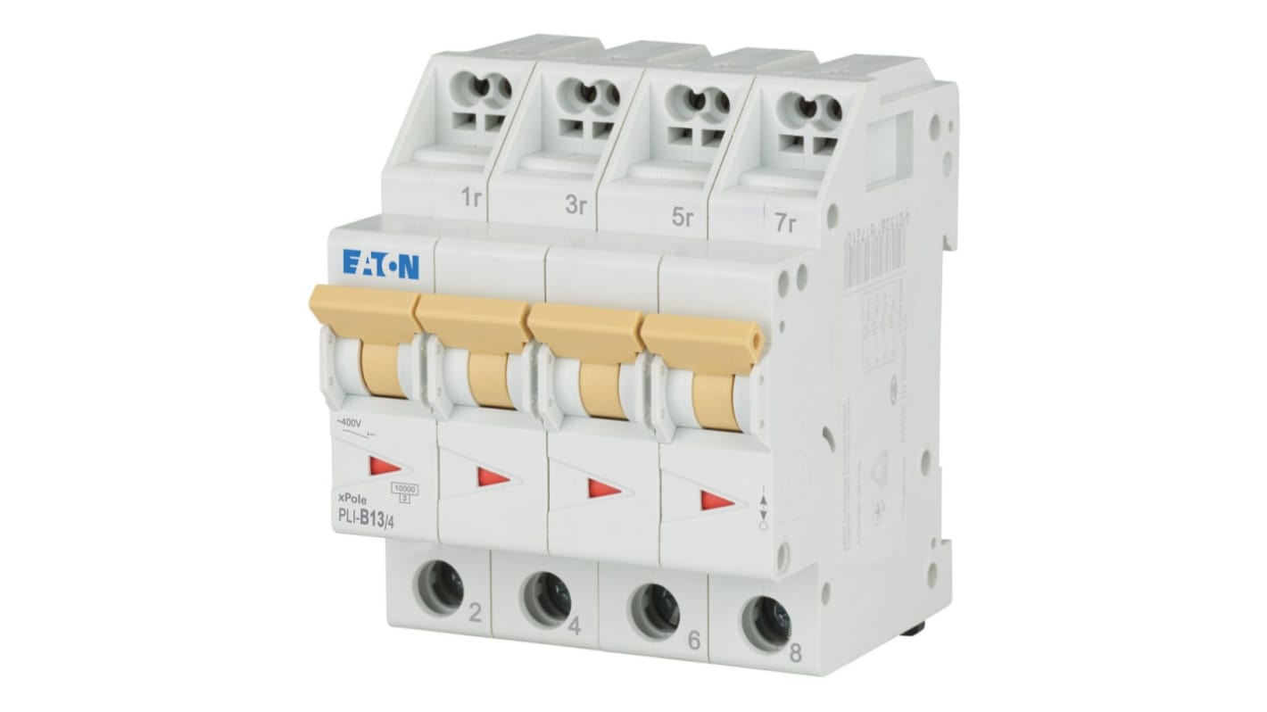 Eaton MCB, 4P, 13A Curve B, 400V AC, 10 kA Breaking Capacity