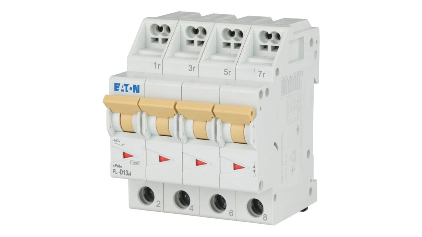 Eaton MCB, 4P, 13A Curve D, 400V AC, 10 kA Breaking Capacity