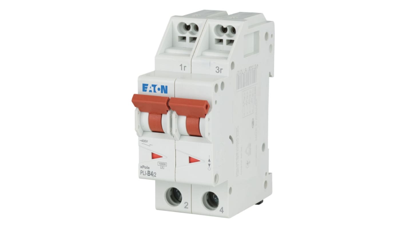 Eaton MCB, 2P, 4A Curve B, 400V AC, 10 kA Breaking Capacity