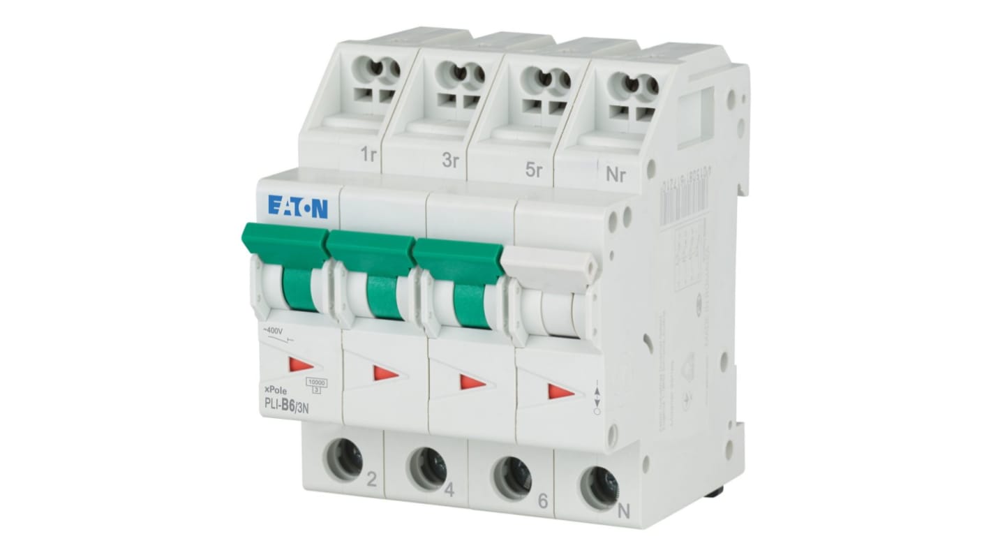 Eaton MCB, 3P, 6A Curve B, 400V AC, 10 kA Breaking Capacity