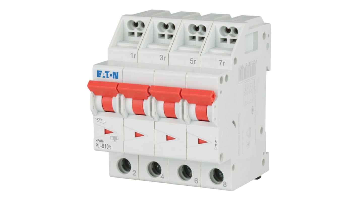 Eaton MCB, 4P, 10A Curve B, 400V AC, 10 kA Breaking Capacity