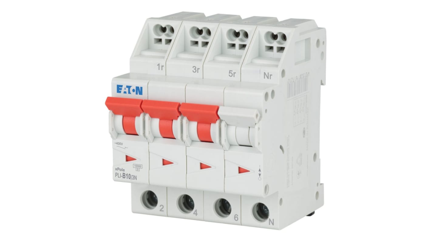Eaton MCB, 3P, 10A Curve B, 400V AC, 10 kA Breaking Capacity