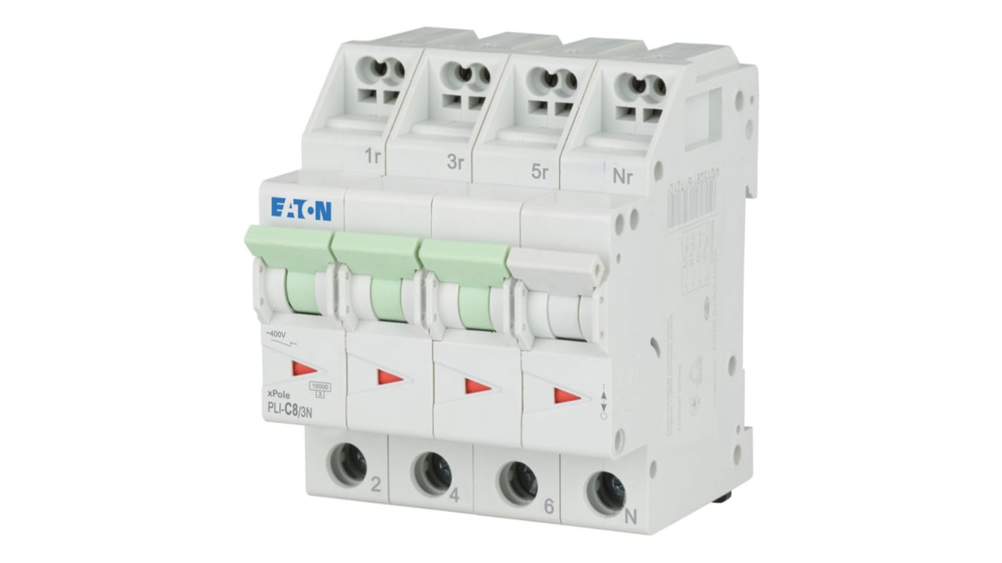 Eaton MCB, 3P, 8A Curve C, 400V AC, 10 kA Breaking Capacity