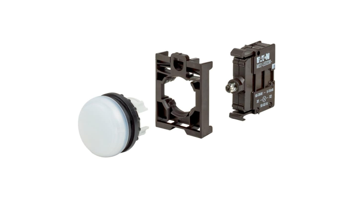 Eaton, White LED Indicator, 22.5mm Cutout, IP67, IP69K, Round, 230V ac