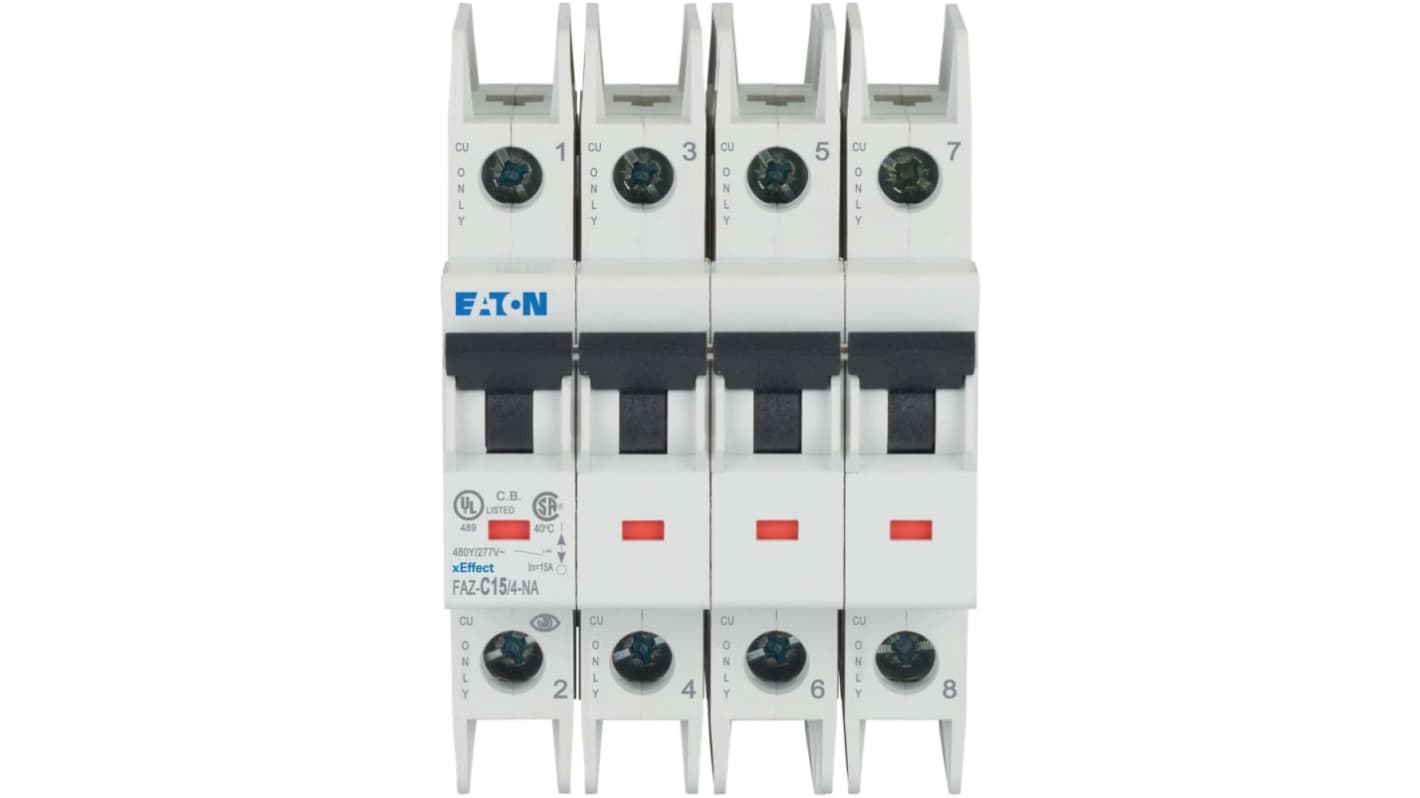 Eaton xEffect FAZ MCB, 4P, 15A Curve C, 240V AC, 60V DC, 15 kA Breaking Capacity