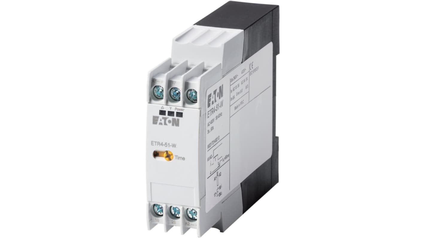 Eaton Series ETR4 Series DIN Rail Mount Timer Relay, 400V ac, 1-Contact, 3 → 60s, 1-Function