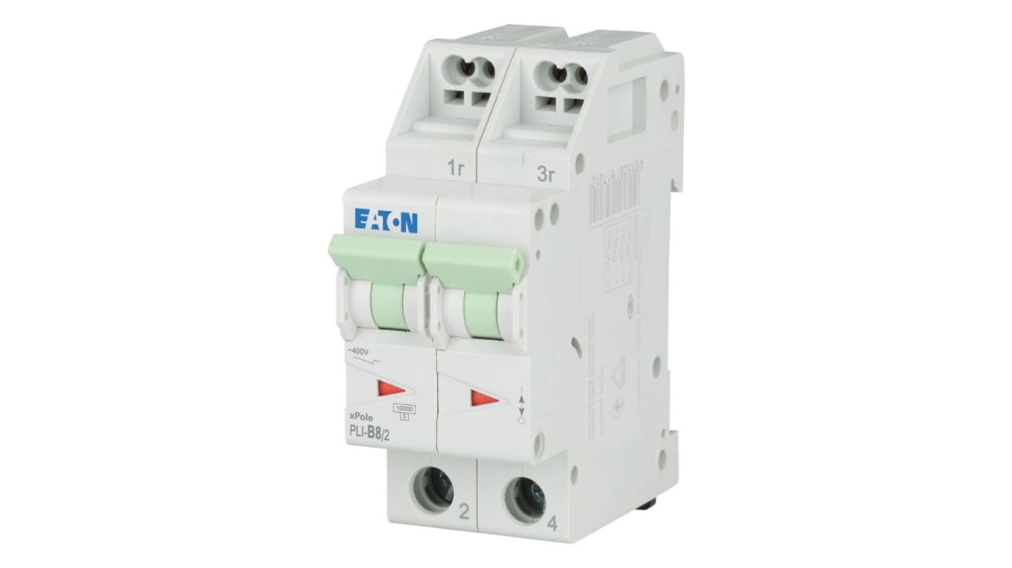 Eaton MCB, 2P, 8A Curve B, 400V AC, 10 kA Breaking Capacity