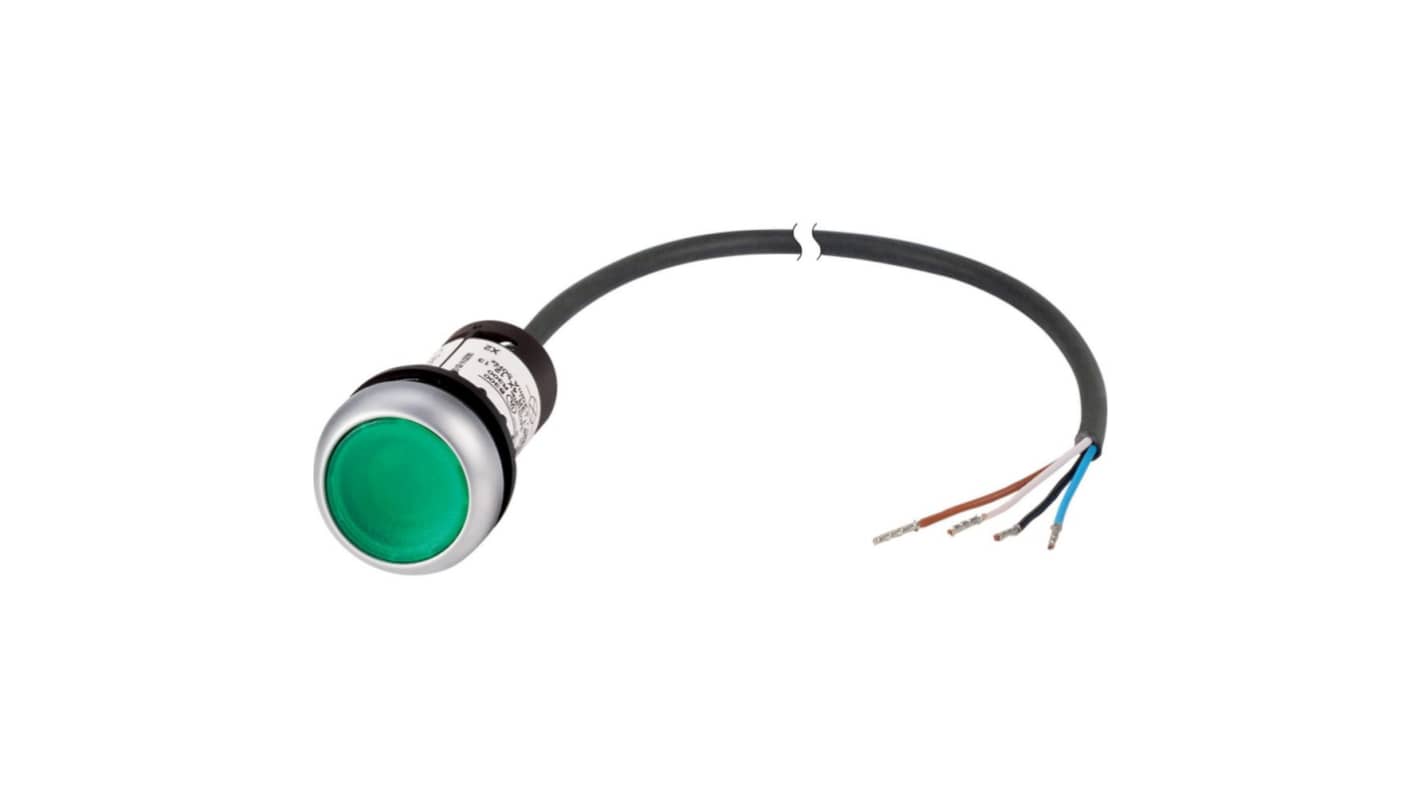 Eaton Series C22 Series Illuminated Illuminated Push Button Switch, Momentary, Threaded, 22.5mm Cutout, 1NO, Green LED,