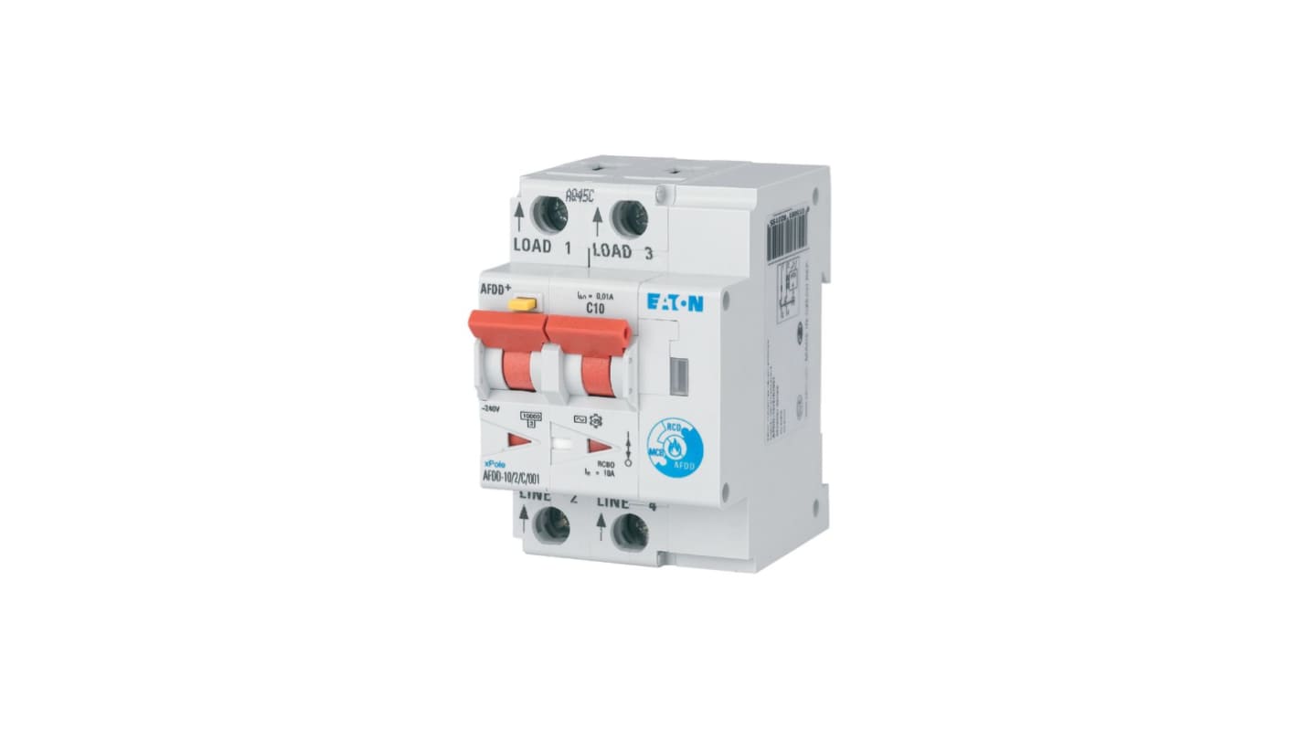 Eaton AFDD, 10A Current Rating, 2P Poles, 30mA Trip Sensitivity, Type C, Eaton Moeller Range