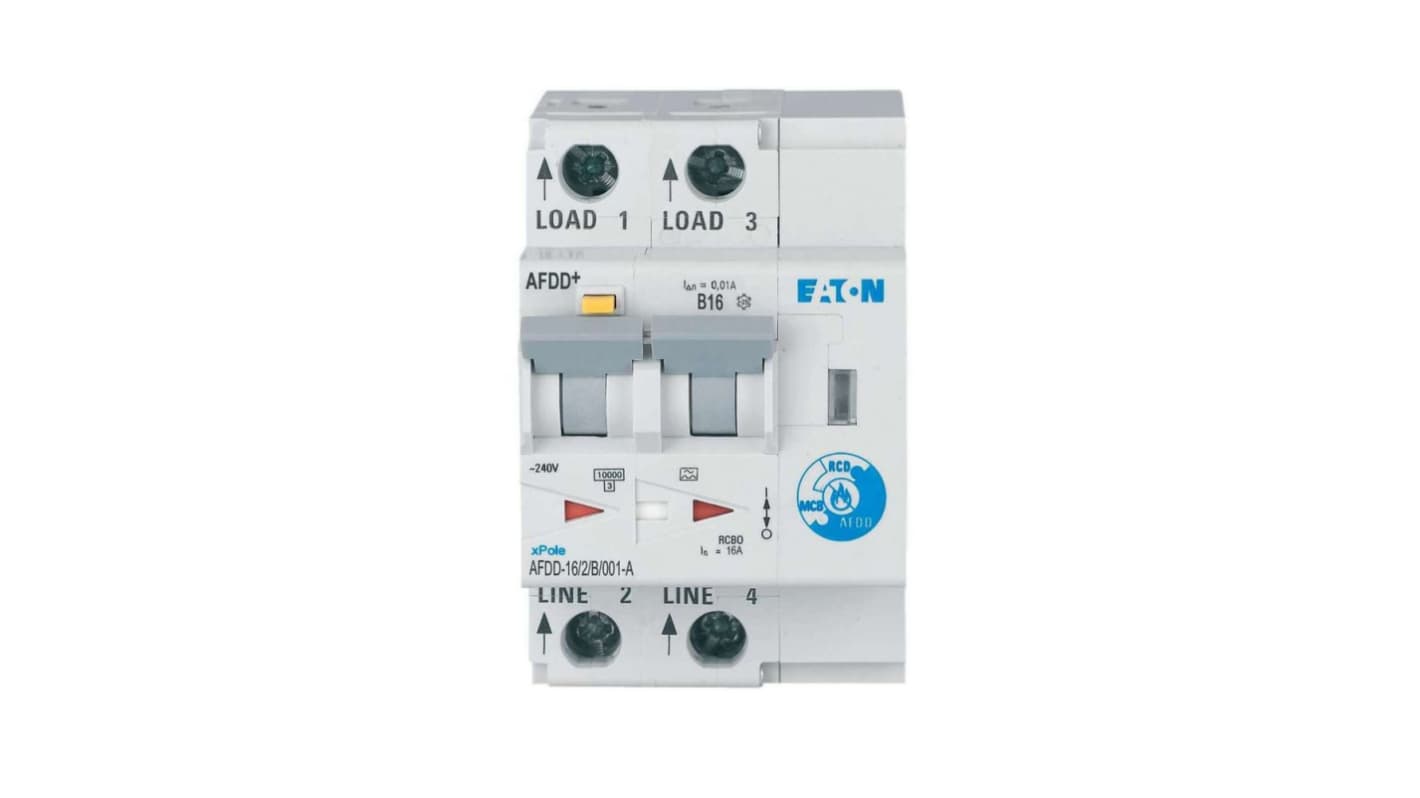Eaton AFDD, 16A Current Rating, 2P Poles, 10mA Trip Sensitivity, Type B, Eaton Moeller Range
